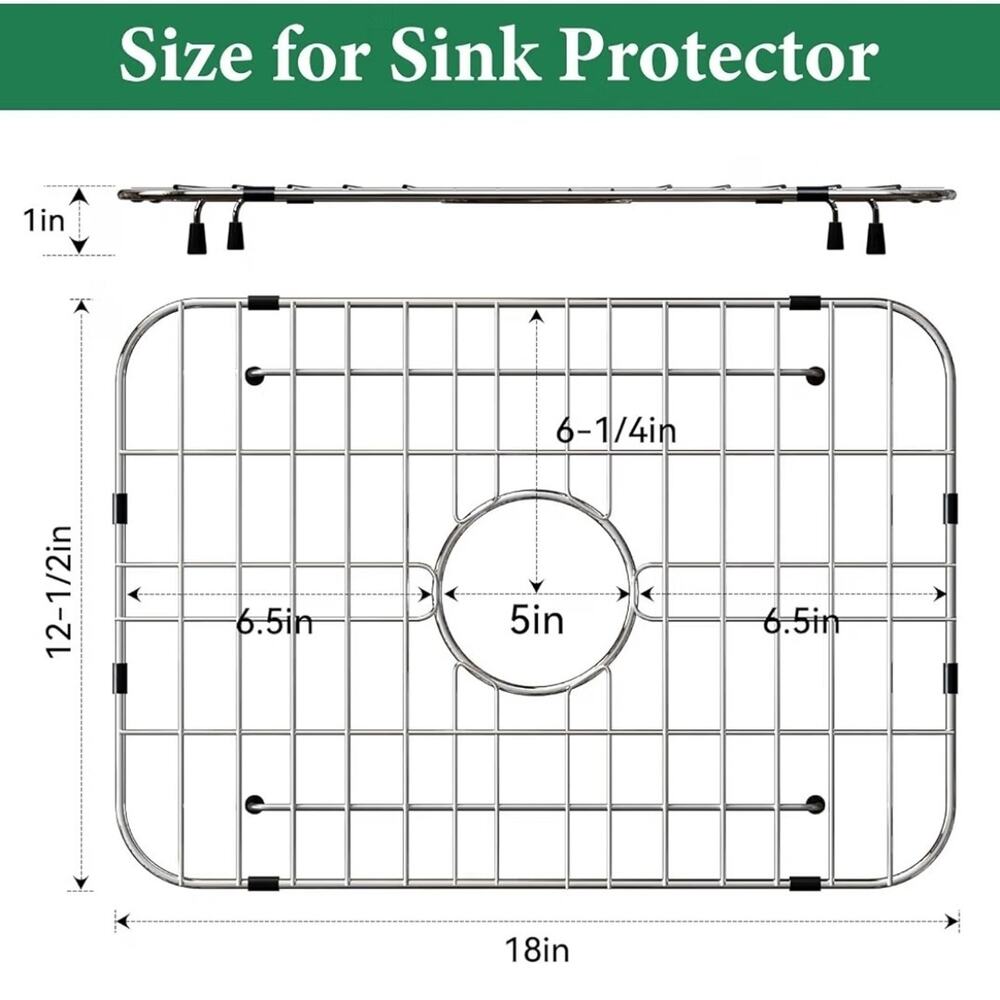 18x12-1/2 Inch Stainless Steel Kitchen Sink Protector Centered Drain Grid